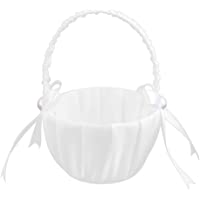 Decoracion En Blanco De Imitacion De Saten Ni?a De Las Flores De La Boda De La Perla Cesta Bowknot